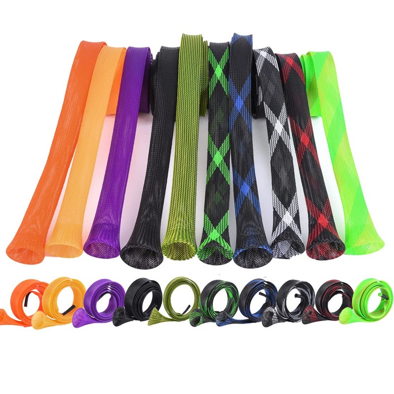 CAPACI Fishing Rod Sleeve Braided Mesh Rod Protector Fishing Rod Sock Cover Pole Glove Tools 10 Pcs (10pcs 10 Color) - Image 1